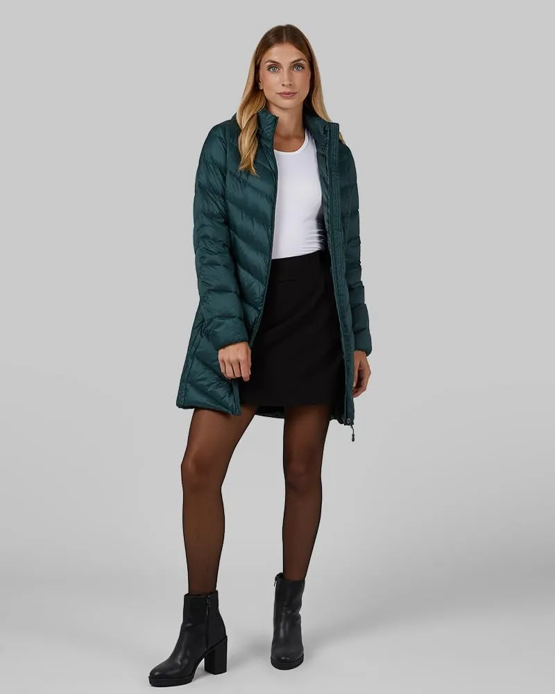 32 Degrees Heat Women's 3/4 Ultra-Light Down Packable Hooded Jacket| Slim Fit | Layering | Water Repellant
