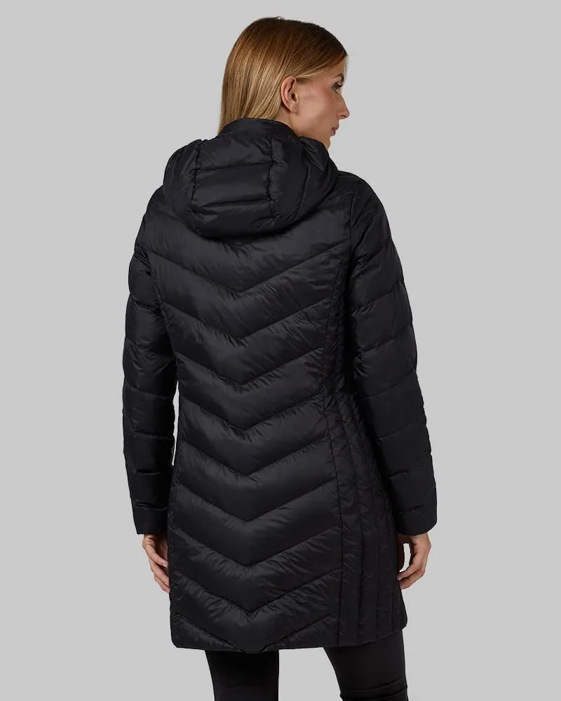 32 Degrees Heat Women's 3/4 Ultra-Light Down Packable Hooded Jacket| Slim Fit | Layering | Water Repellant