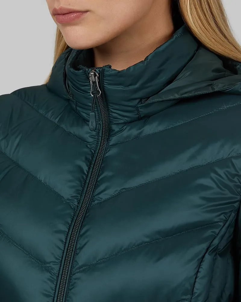 32 Degrees Heat Women's 3/4 Ultra-Light Down Packable Hooded Jacket| Slim Fit | Layering | Water Repellant