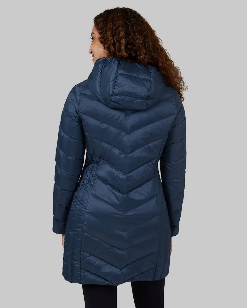 32 Degrees Heat Women's 3/4 Ultra-Light Down Packable Hooded Jacket| Slim Fit | Layering | Water Repellant