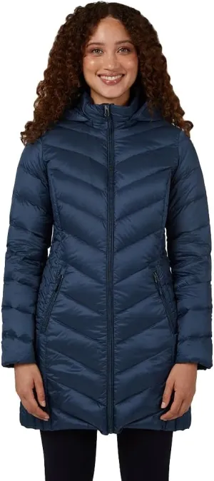 32 Degrees Heat Women's 3/4 Ultra-Light Down Packable Hooded Jacket| Slim Fit | Layering | Water Repellant