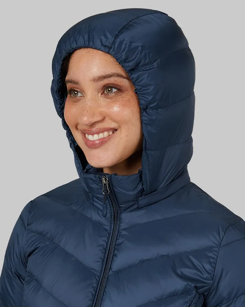 32 Degrees Heat Women's 3/4 Ultra-Light Down Packable Hooded Jacket| Slim Fit | Layering | Water Repellant