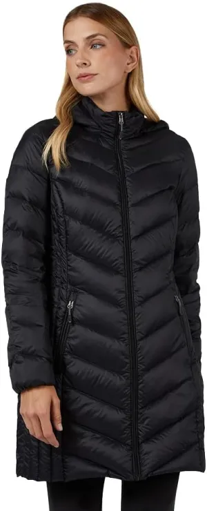 32 Degrees Heat Women's 3/4 Ultra-Light Down Packable Hooded Jacket| Slim Fit | Layering | Water Repellant