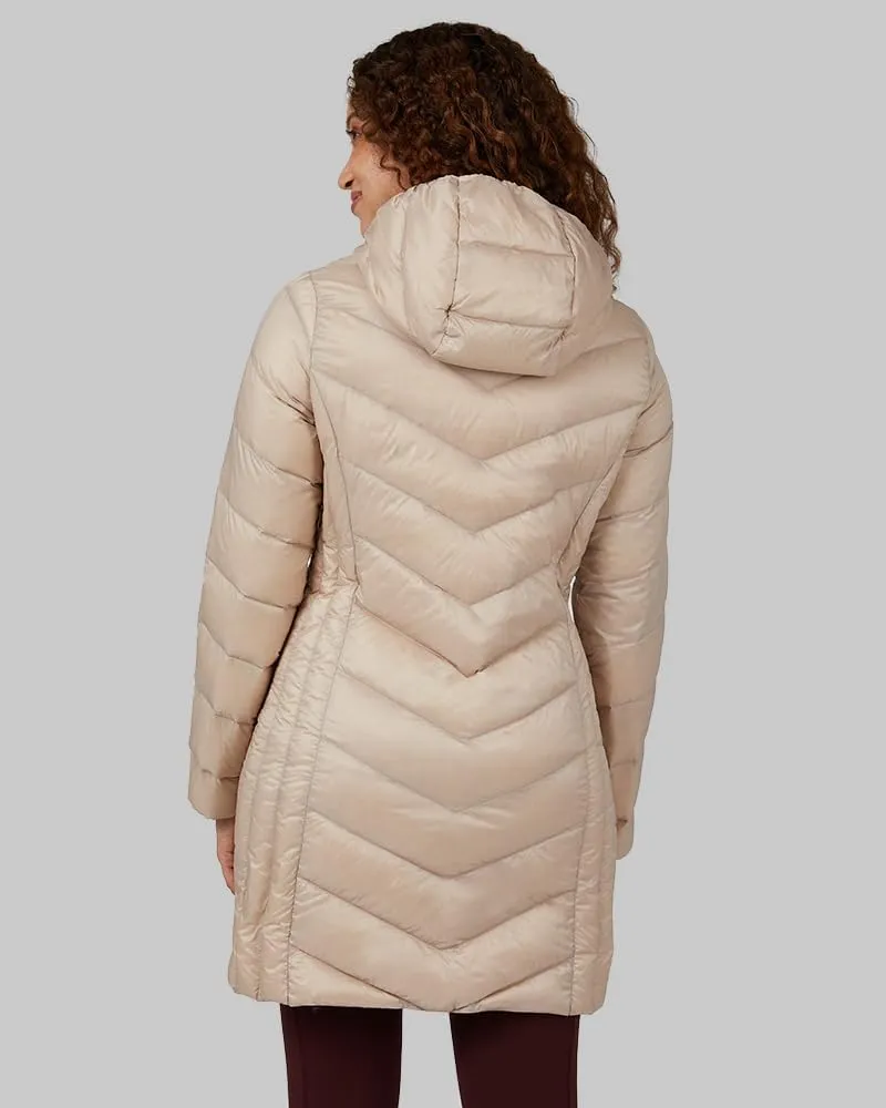 32 Degrees Heat Women's 3/4 Ultra-Light Down Packable Hooded Jacket| Slim Fit | Layering | Water Repellant