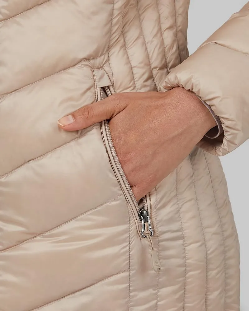 32 Degrees Heat Women's 3/4 Ultra-Light Down Packable Hooded Jacket| Slim Fit | Layering | Water Repellant