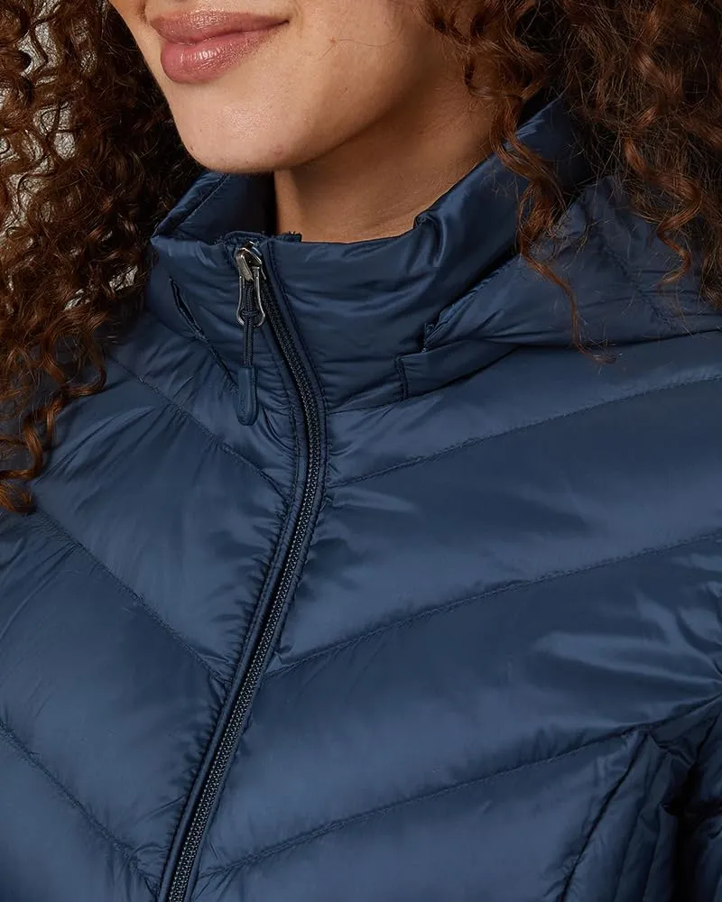 32 Degrees Heat Women's 3/4 Ultra-Light Down Packable Hooded Jacket| Slim Fit | Layering | Water Repellant