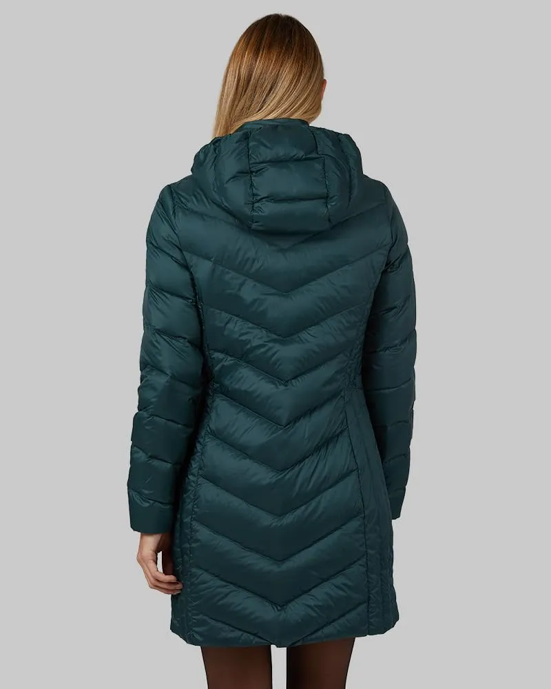 32 Degrees Heat Women's 3/4 Ultra-Light Down Packable Hooded Jacket| Slim Fit | Layering | Water Repellant