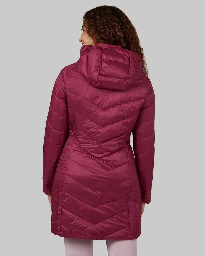 32 Degrees Heat Women's 3/4 Ultra-Light Down Packable Hooded Jacket| Slim Fit | Layering | Water Repellant