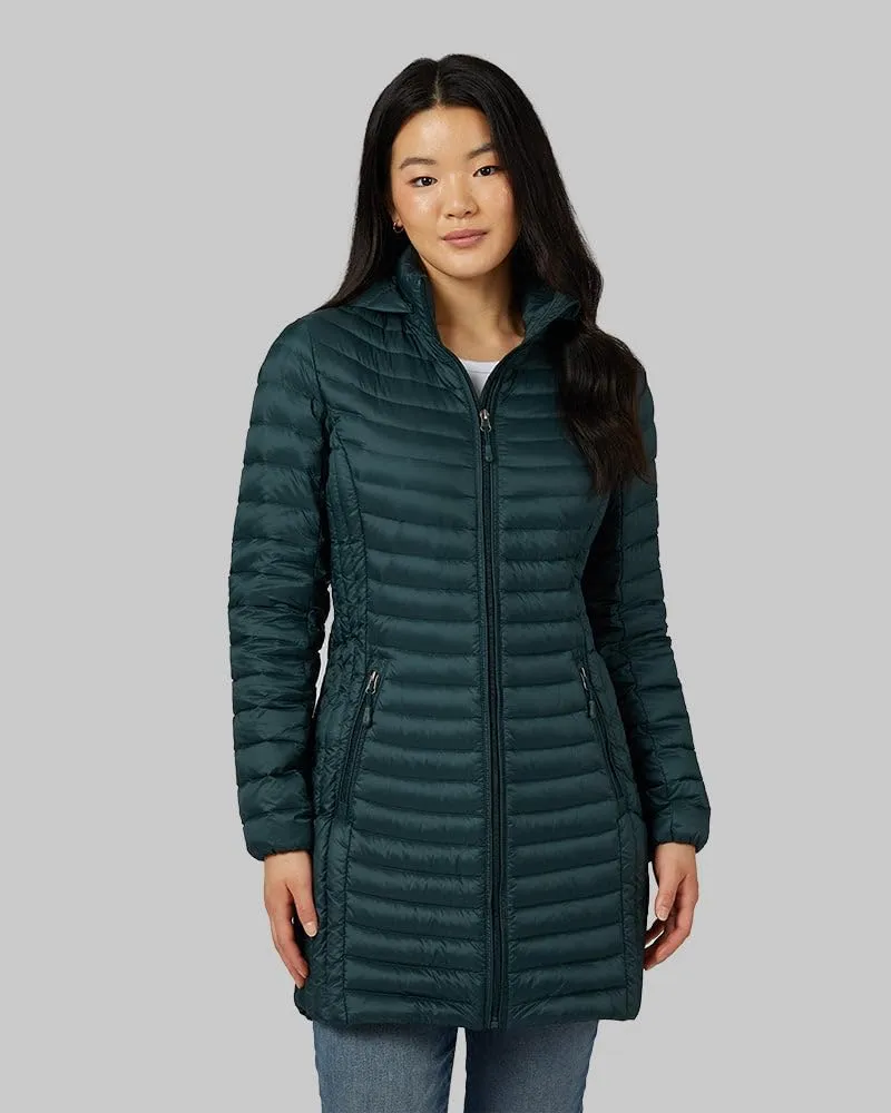 32 Degrees Women's 3/4 Ultra-Light Down Jacket| Slim Fit | Detachable Hood | Water Repellant