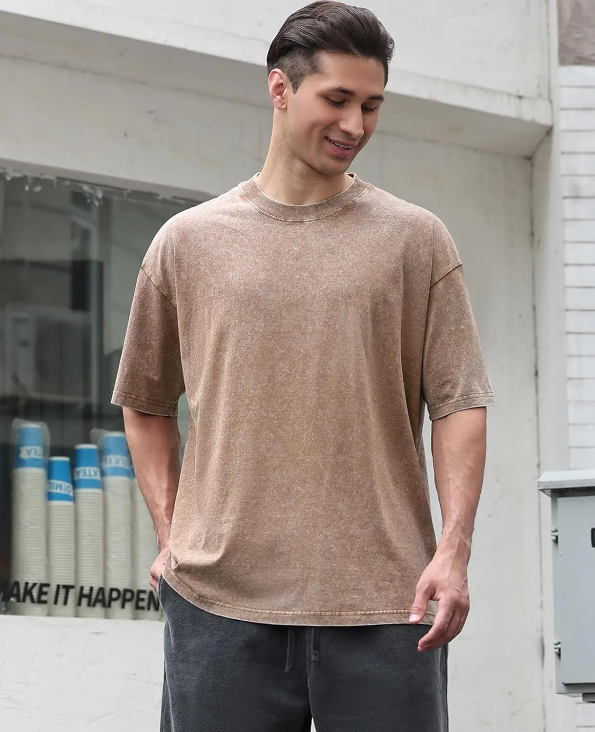 Acid Wash Tshirt Men,Men's Cotton T-Shirts,Streetwear Baggy Washed Unisex Tops,Acid Wash Casual Hip Hop Tops