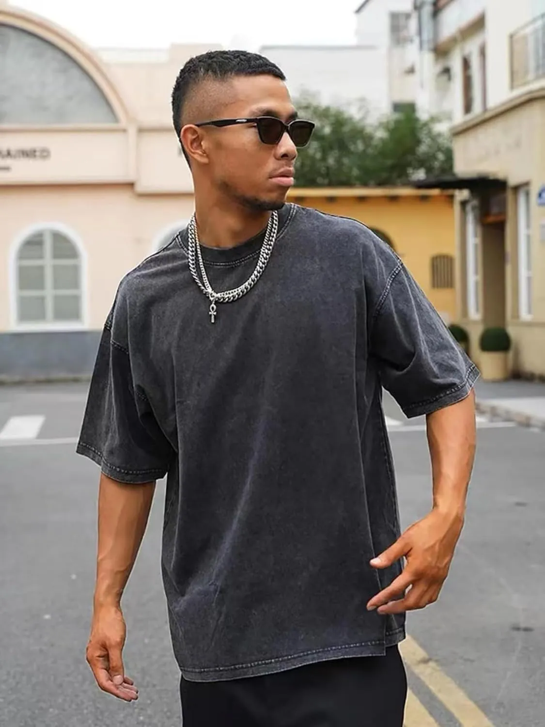 Acid Wash Tshirt Men,Men's Cotton T-Shirts,Streetwear Baggy Washed Unisex Tops,Acid Wash Casual Hip Hop Tops