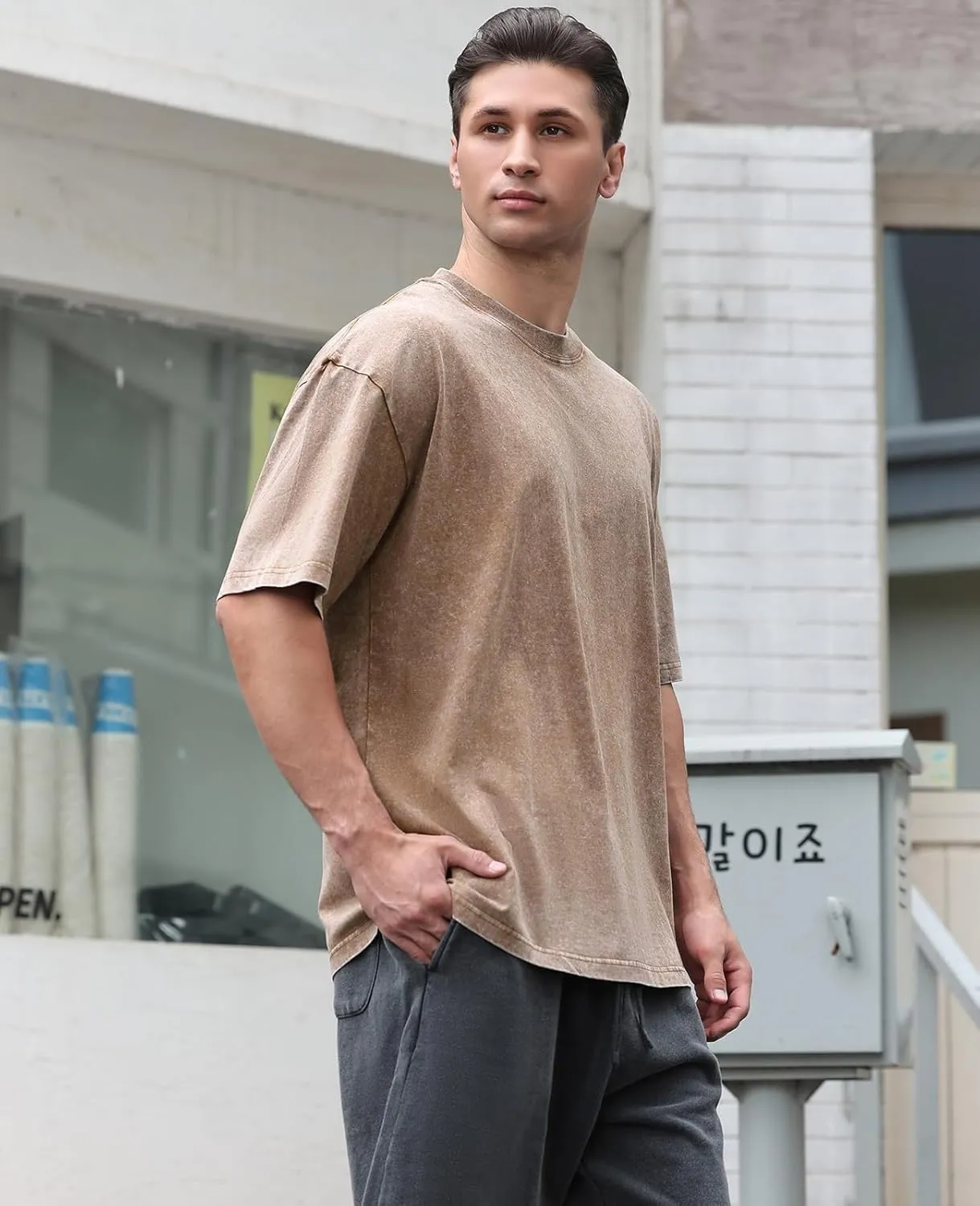 Acid Wash Tshirt Men,Men's Cotton T-Shirts,Streetwear Baggy Washed Unisex Tops,Acid Wash Casual Hip Hop Tops