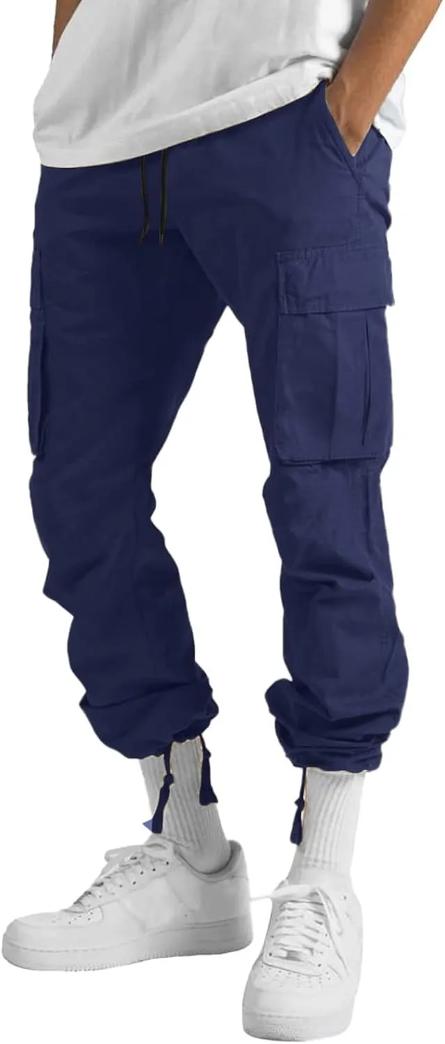 Cargo Pants for Men Casual Straight Leg Cargo Pants Solid Color Trousers Overalls Outdoor Wearing Pants with Pockets