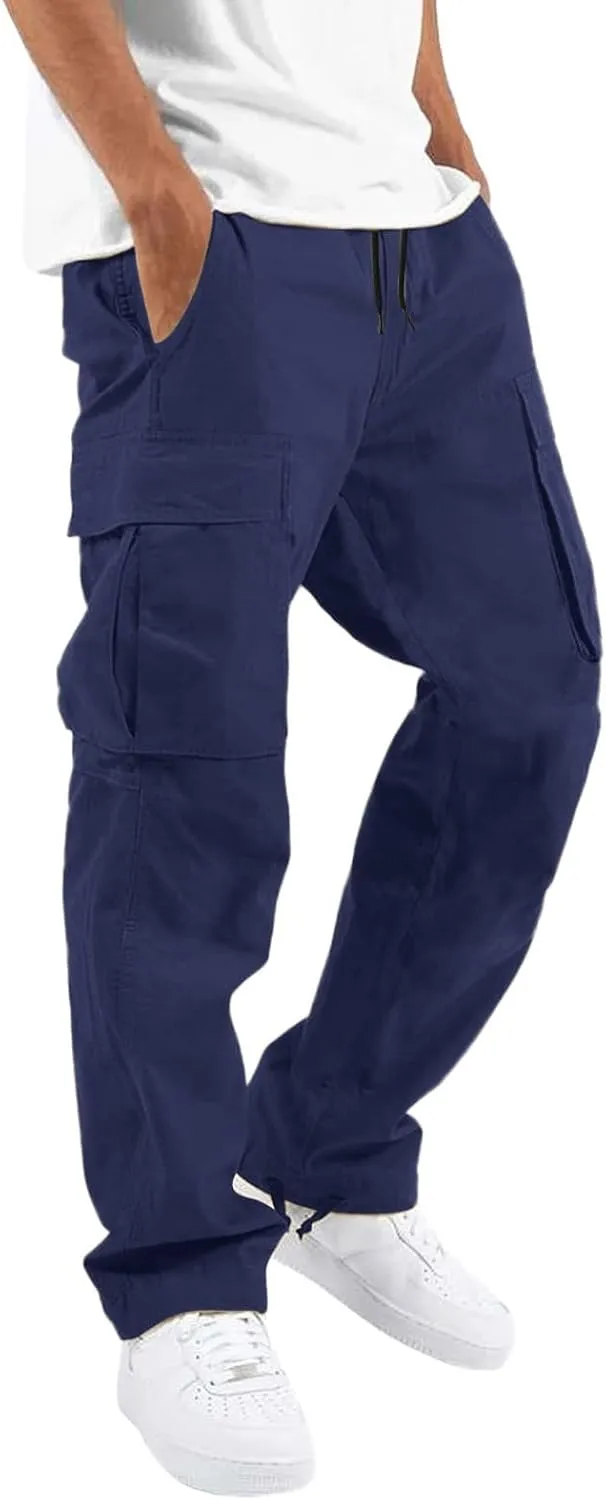 Cargo Pants for Men Casual Straight Leg Cargo Pants Solid Color Trousers Overalls Outdoor Wearing Pants with Pockets