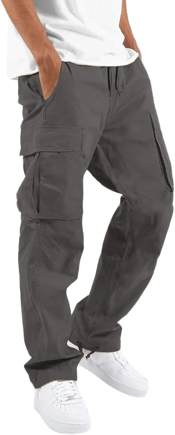 Cargo Pants for Men Casual Straight Leg Cargo Pants Solid Color Trousers Overalls Outdoor Wearing Pants with Pockets