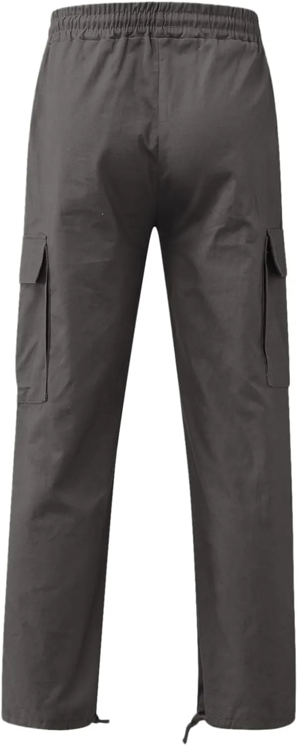 Cargo Pants for Men Casual Straight Leg Cargo Pants Solid Color Trousers Overalls Outdoor Wearing Pants with Pockets