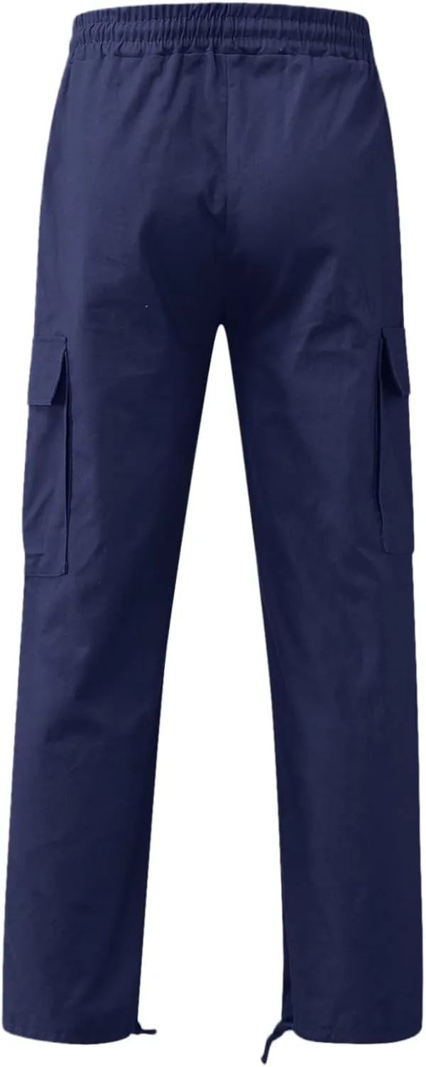 Cargo Pants for Men Casual Straight Leg Cargo Pants Solid Color Trousers Overalls Outdoor Wearing Pants with Pockets