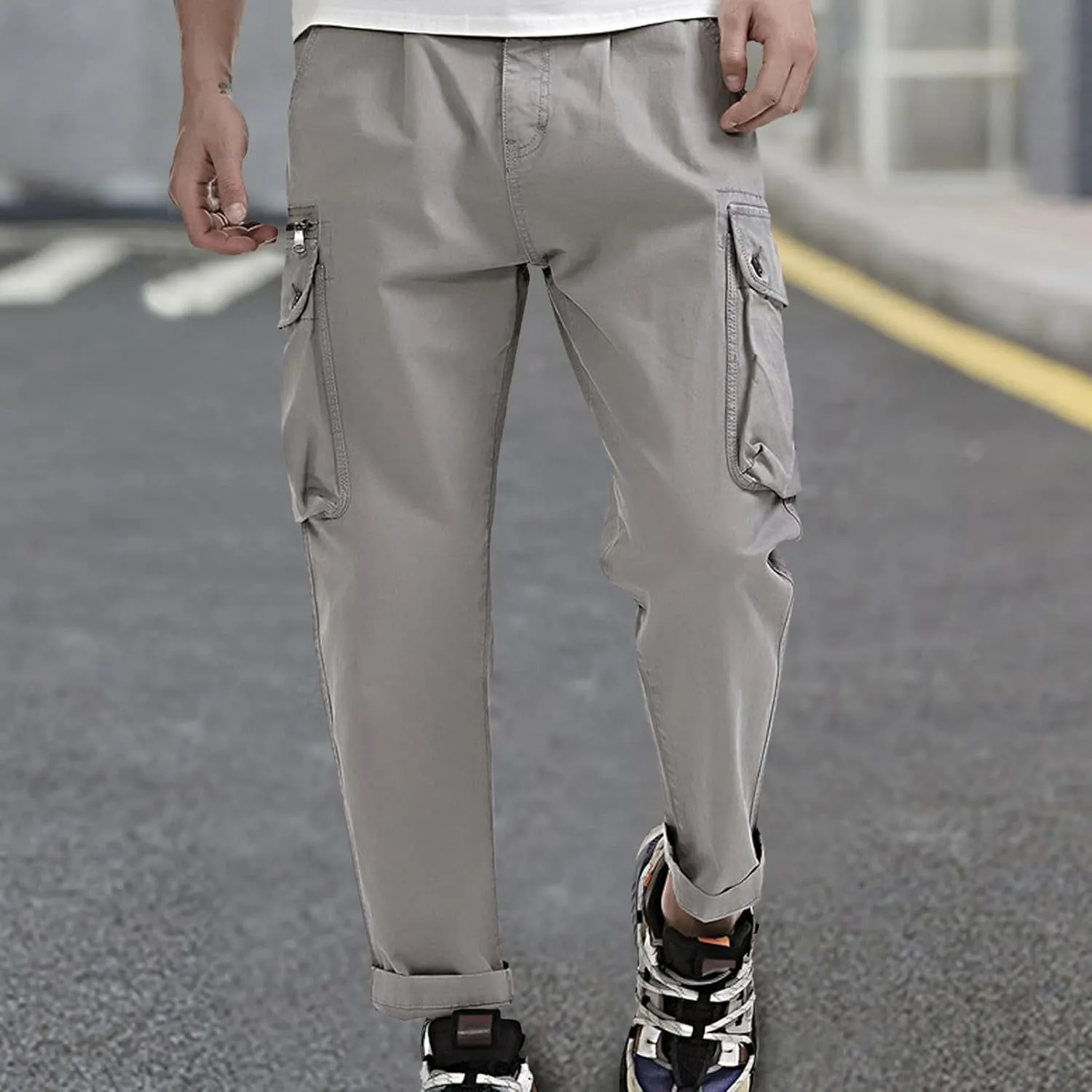 Cargo Pants for Men,Fashion Pants Slim Fit Straight-Leg Trousers Overalls Hiking Joggers with Pockets Mens Pants
