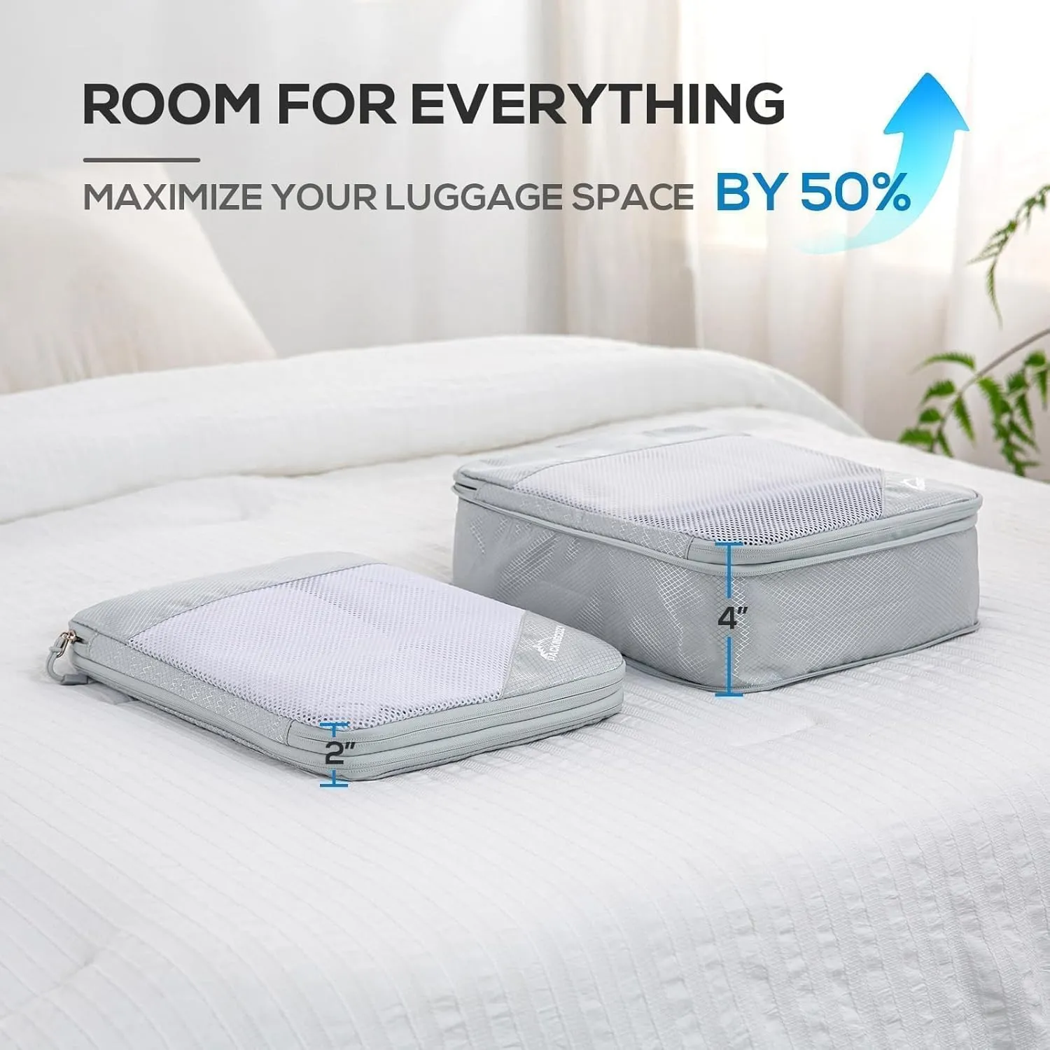 Compression Packing Cubes, 5 Set Packing Cubes for Travel Compression, Lightweight Compressible Package Organizer for Carry On and Suitcases, Light Grey