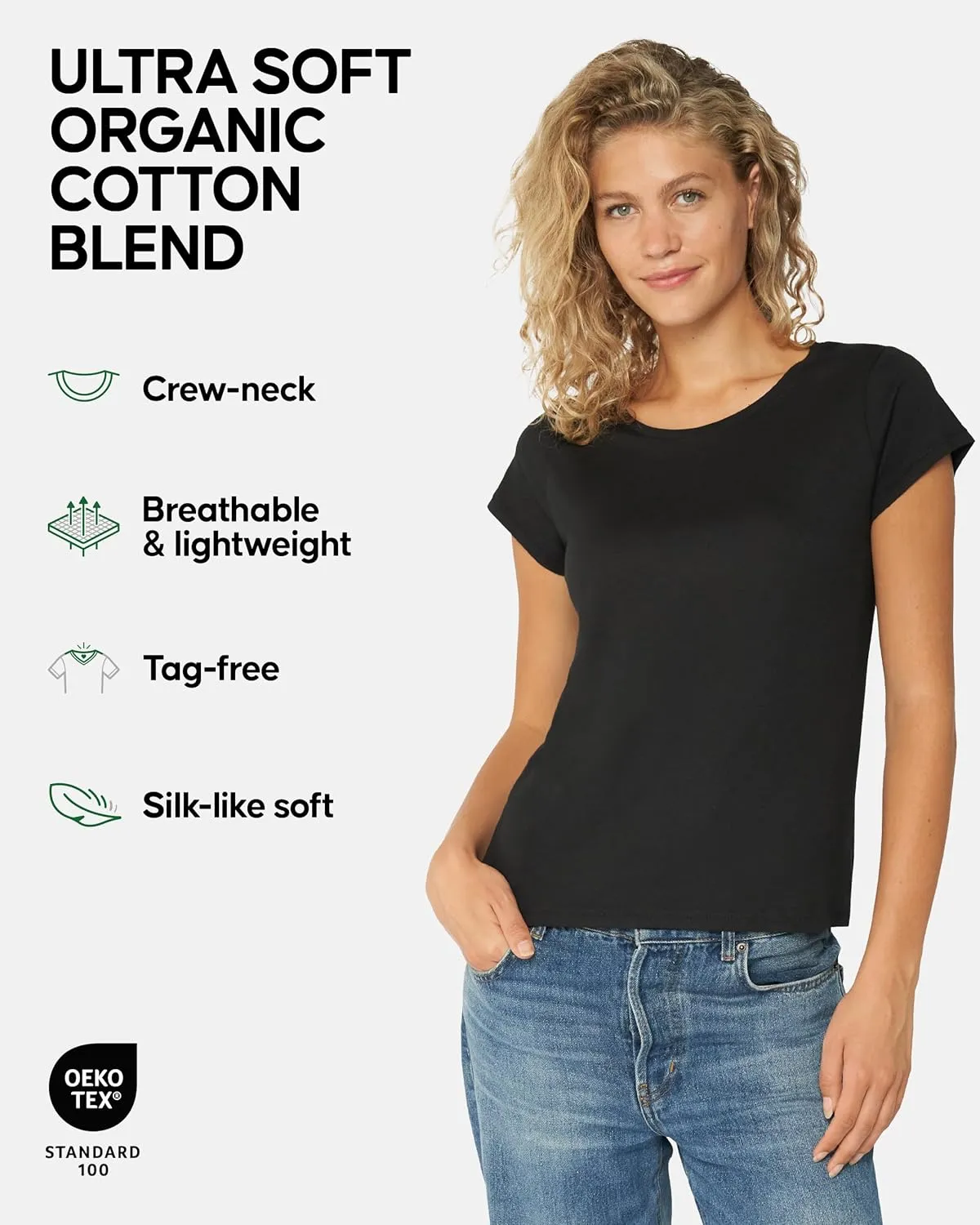DANISH ENDURANCE Women's Cotton T-Shirt, Crew or V-Neck, Short Sleeve