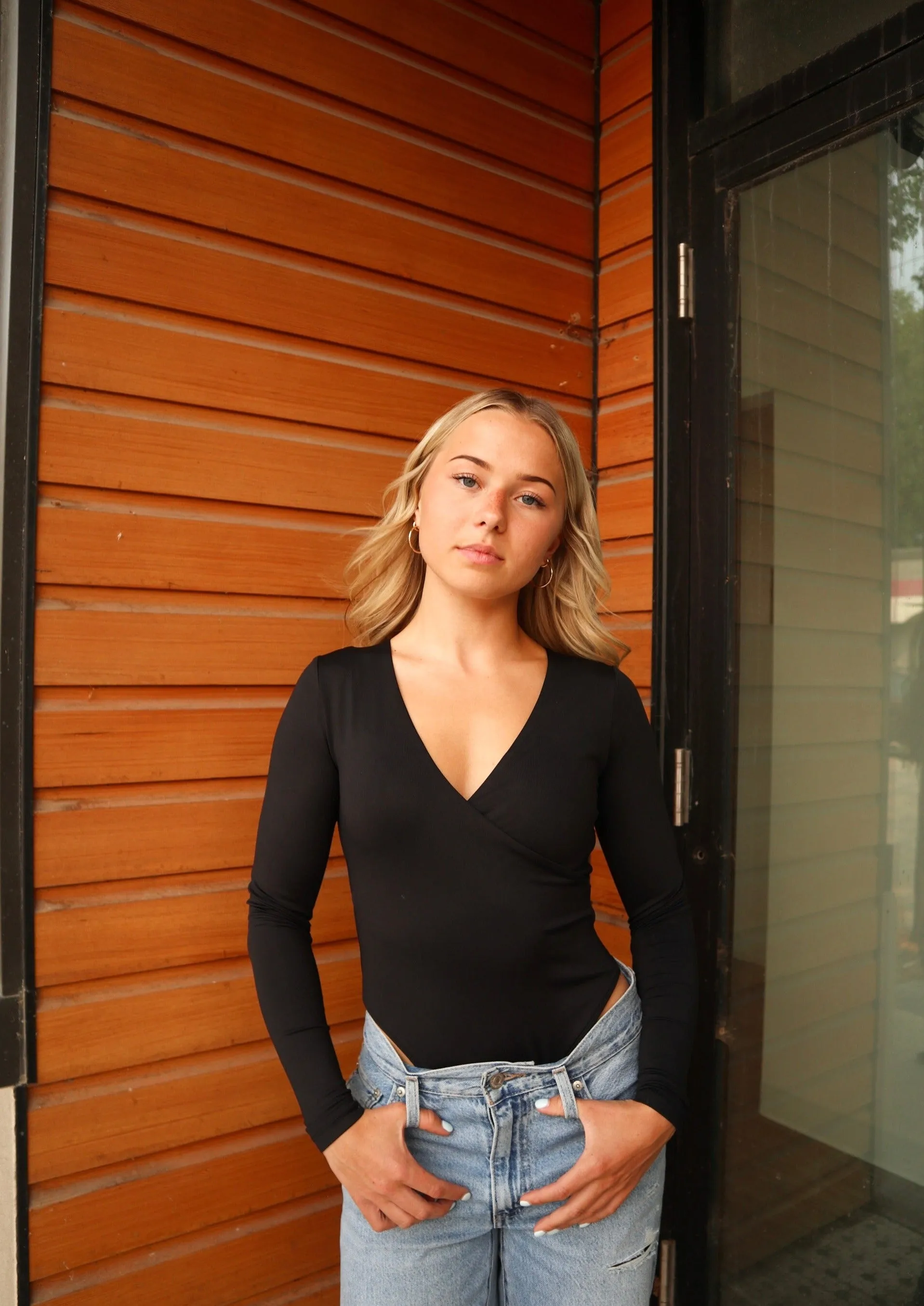Elodie Wrap Longsleeve Bodysuit | Black