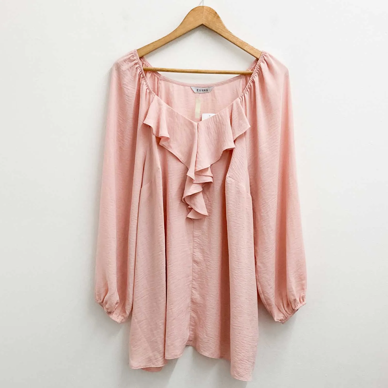 Evans Top UK 22 Pink Ruffle V-Neck Long Sleeve
