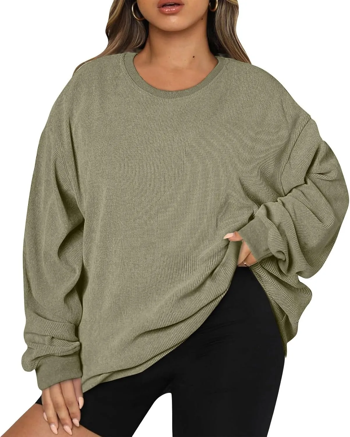 Fall Sweatshirts for Women Trendy Oversized Teacher Crewneck Sweatshirt Drop Shoulder Long Sleeve Pullover Sweaters