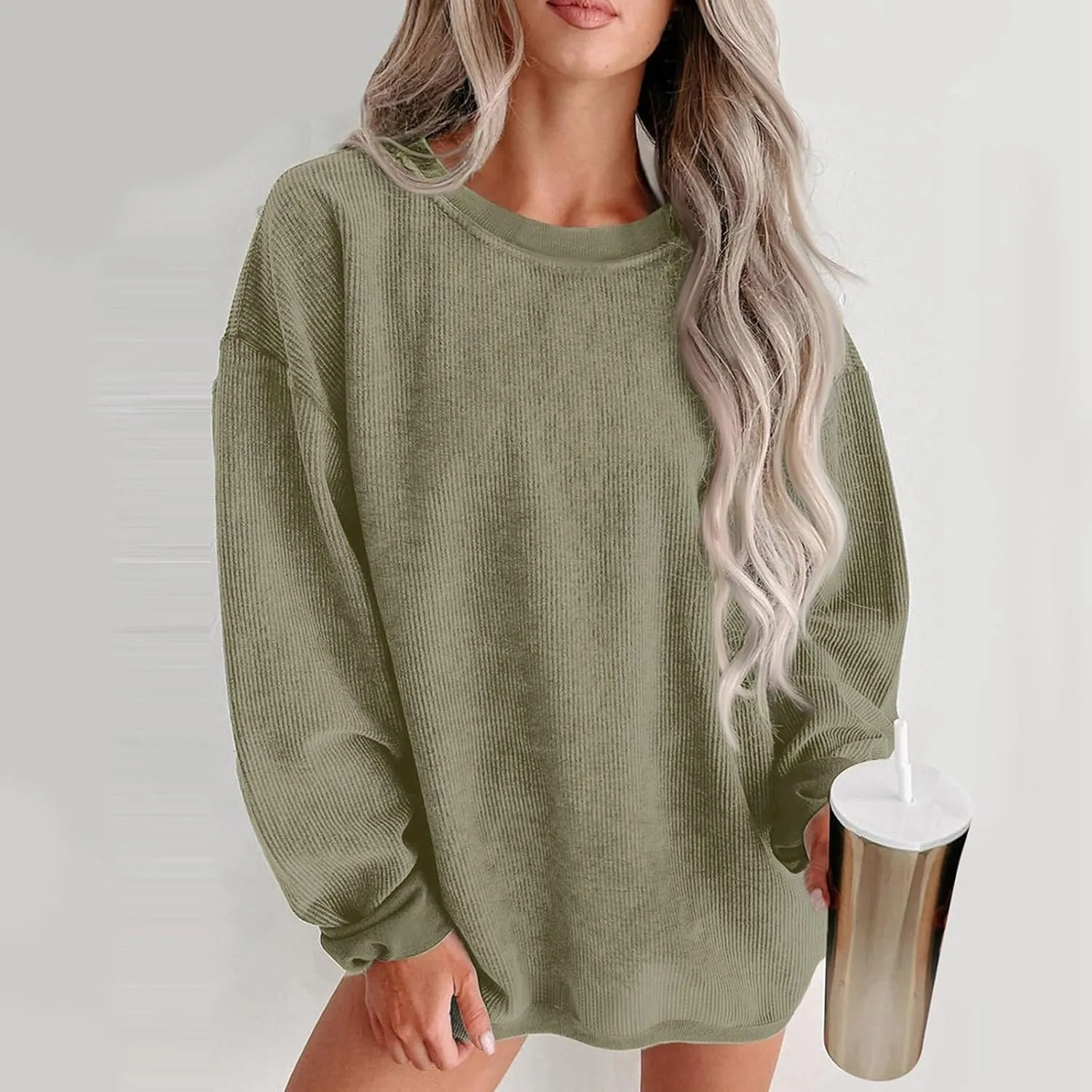 Fall Sweatshirts for Women Trendy Oversized Teacher Crewneck Sweatshirt Drop Shoulder Long Sleeve Pullover Sweaters