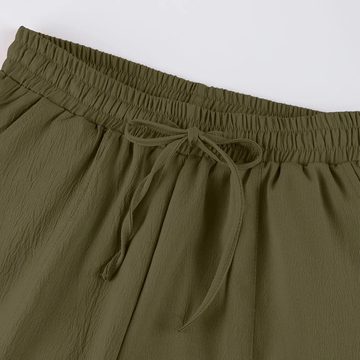 fanmpghleoo Linen Harem Pants Women with Pockets Drawstring Wide Leg Pirate Pants High Waisted Capri Joggers with Pockets