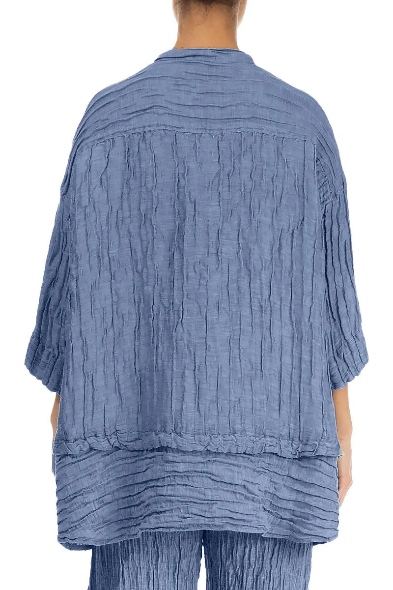 Flared Crinkled Blue Nova Silk Shirt