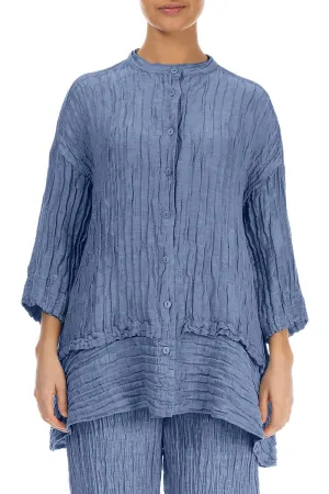 Flared Crinkled Blue Nova Silk Shirt