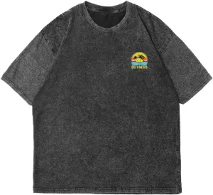 Gulf of Mexico Vintage Sunset Palm Trees Ocean Classic Two Sides Retro Short Sleeve Shirt Men's Round Neck Sports T-Shirt