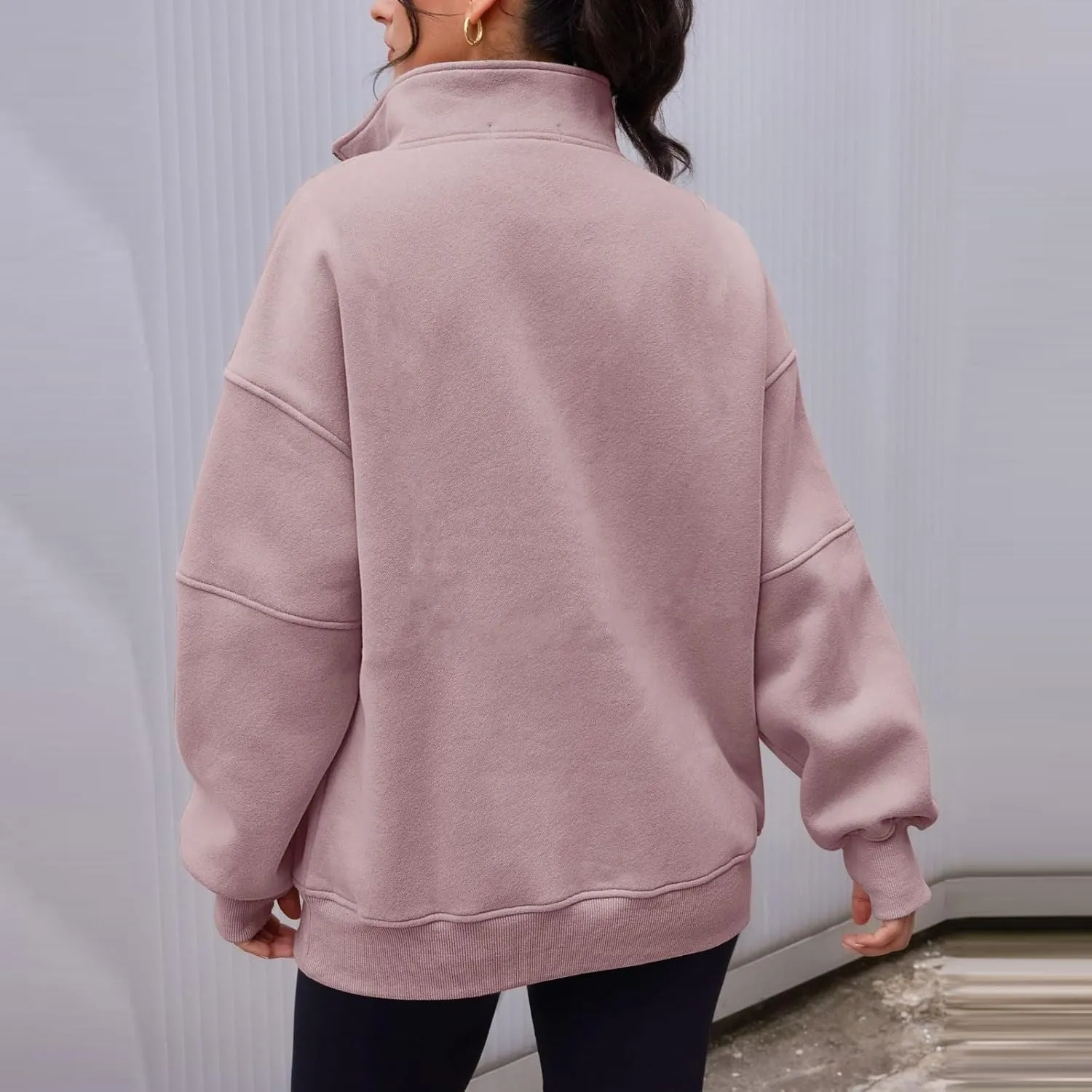 Half Zip Pullover Women Oversized Crewneck Sweatshirts with Pockets Loose Fit Thumb Hole Long Sleeve Sweaters