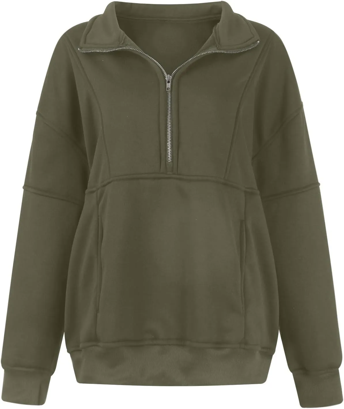 Half Zip Pullover Women Oversized Crewneck Sweatshirts with Pockets Loose Fit Thumb Hole Long Sleeve Sweaters