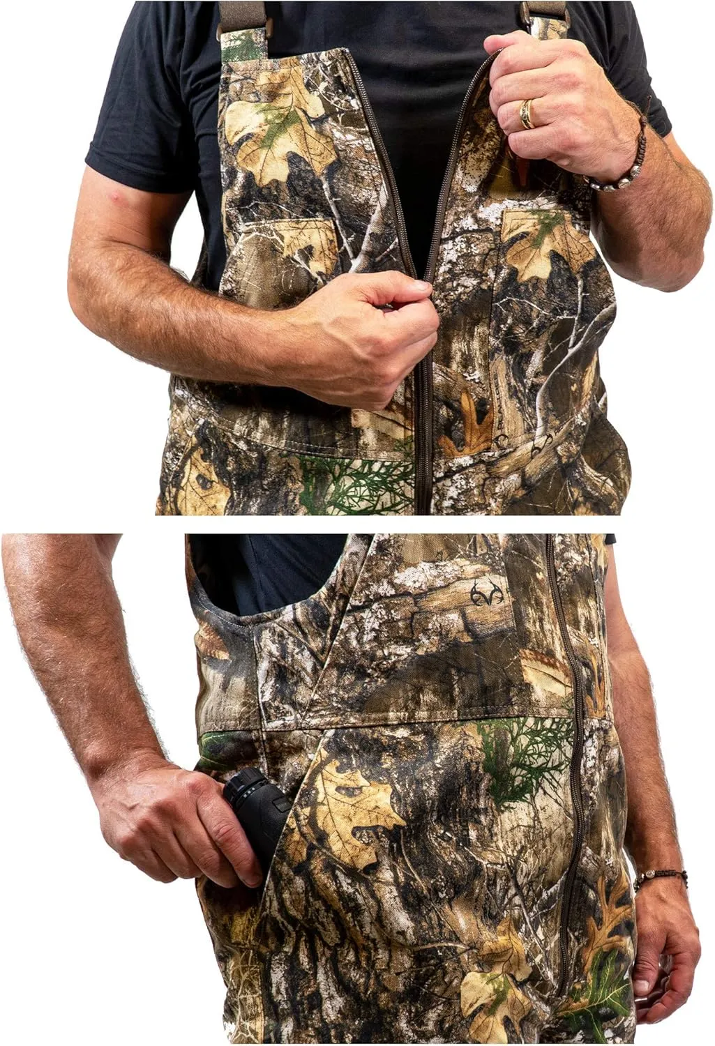 HOT SHOT Mens Insulated Camo Bib, Ultra-Quiet Adjustable Overalls, Cold Weather Hunting Coveralls for Men