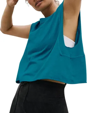 HUGOOME Women Workout Tank Tops Oversized Crop Sleeveless Tee Loose Fit Boxy Basic Yoga Active Summer T Shirts Gym 2025