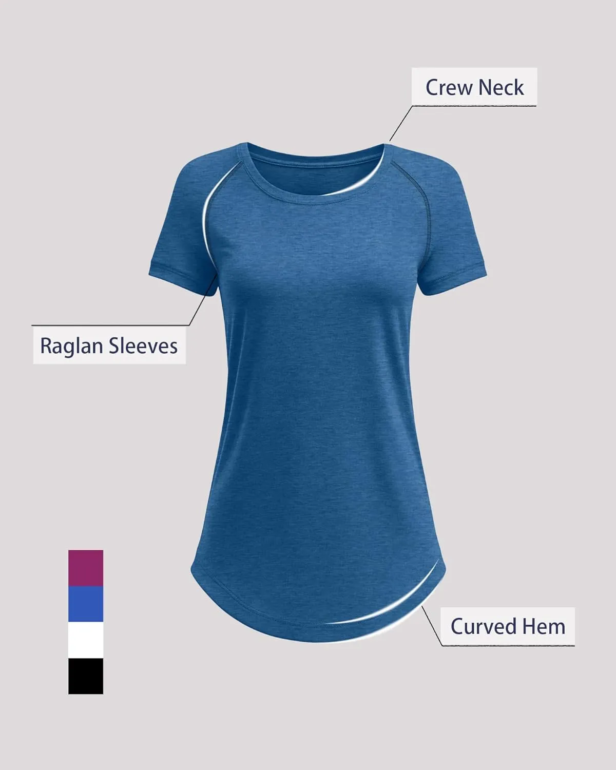 Huukeay 4 Pack Women's Short Sleeve T Shirts, Casual Crewneck Solid Raglan Tee Shirts Summer Side Split U-Shape Hem Tunic Top
