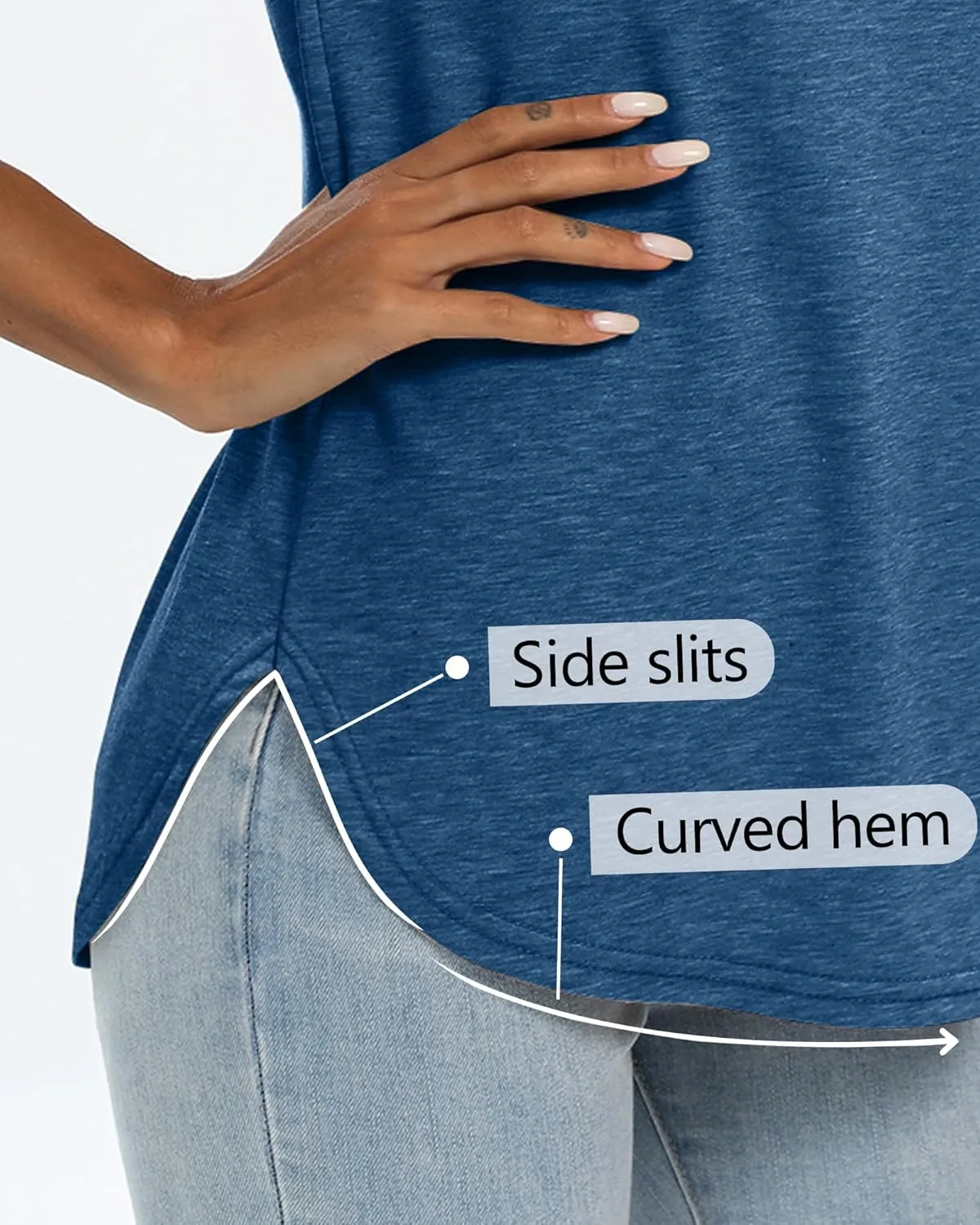 Huukeay 4 Pack Women's Short Sleeve T Shirts, Casual Crewneck Solid Raglan Tee Shirts Summer Side Split U-Shape Hem Tunic Top