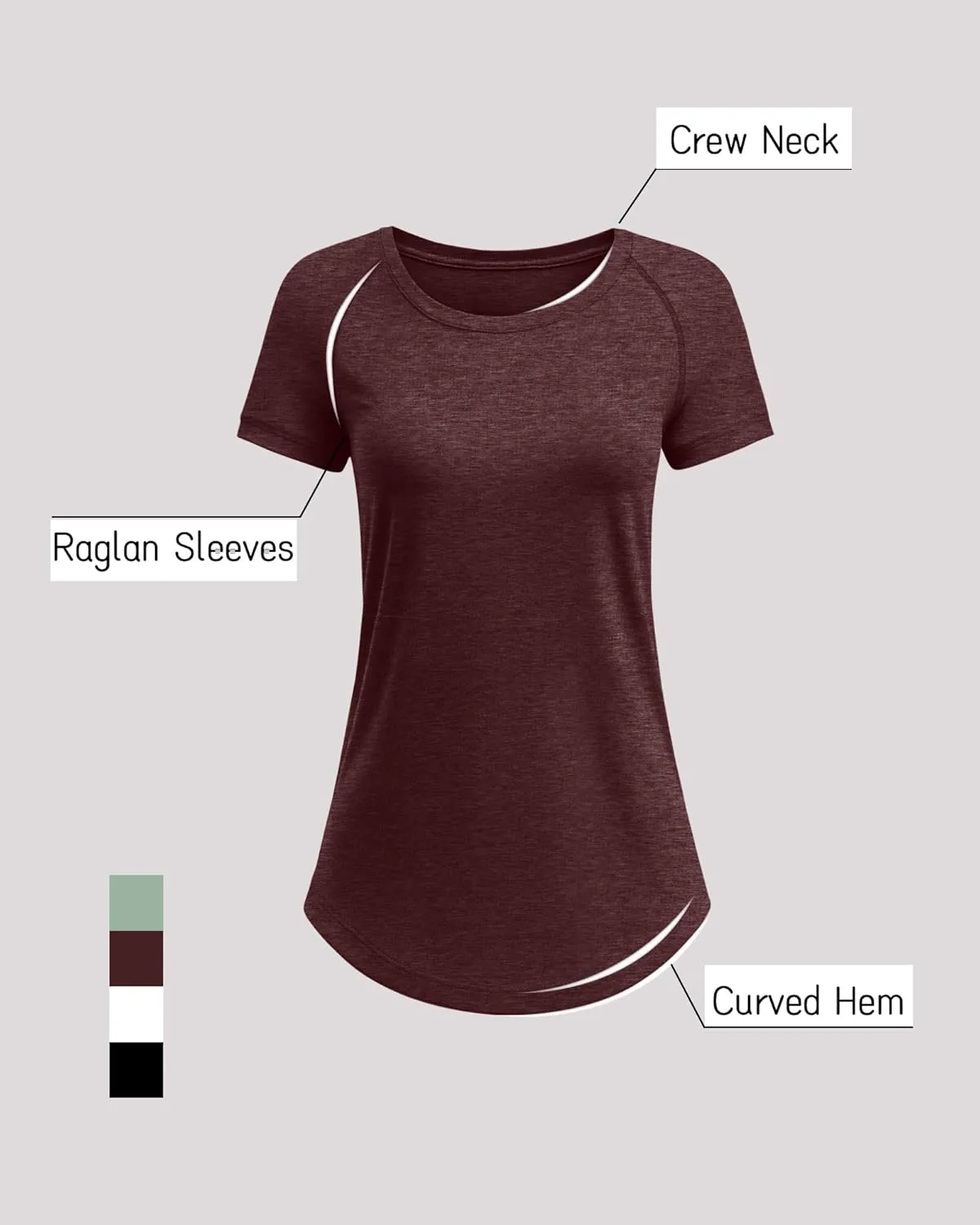 Huukeay 4 Pack Women's Short Sleeve T Shirts, Casual Crewneck Solid Raglan Tee Shirts Summer Side Split U-Shape Hem Tunic Top