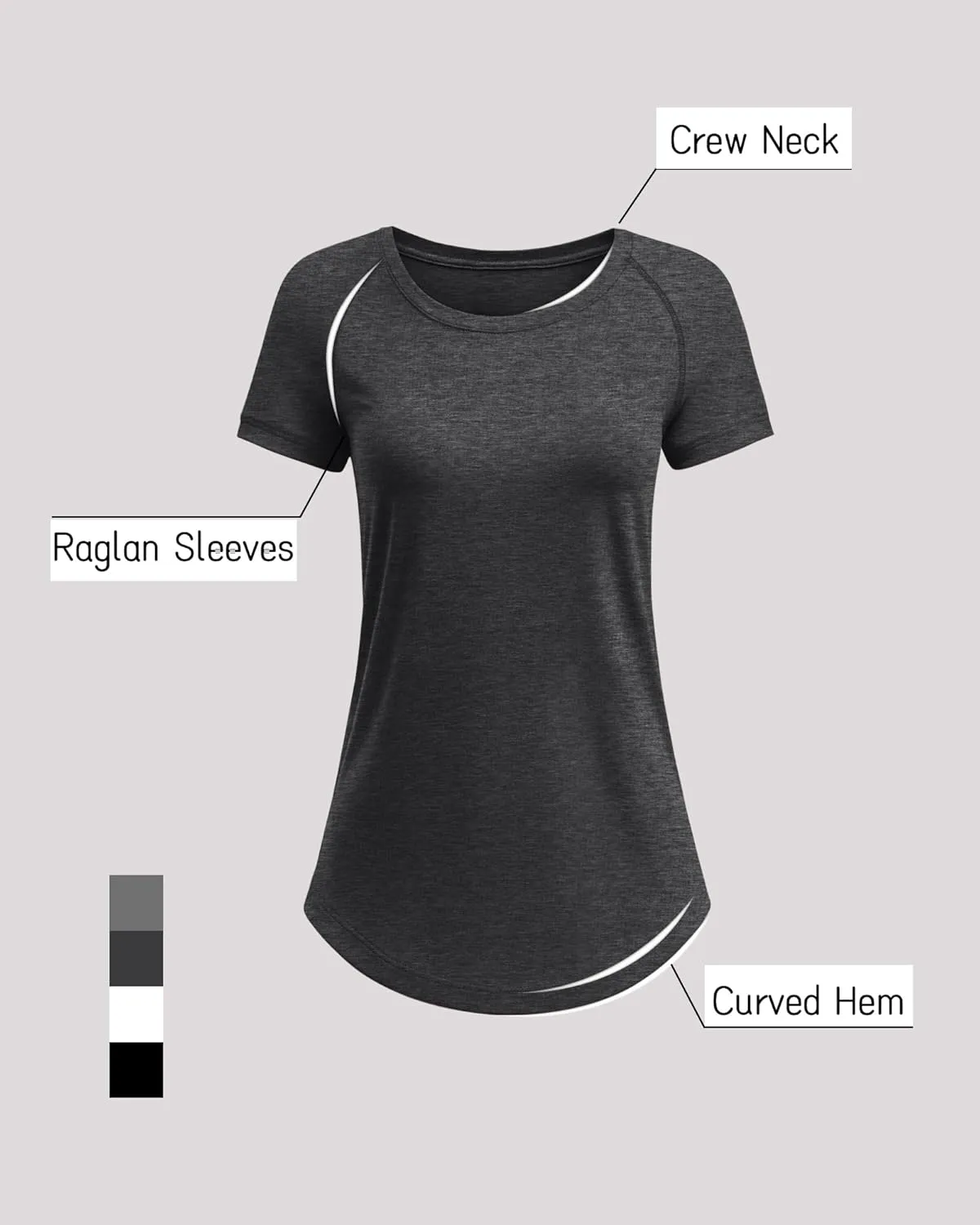 Huukeay 4 Pack Women's Short Sleeve T Shirts, Casual Crewneck Solid Raglan Tee Shirts Summer Side Split U-Shape Hem Tunic Top