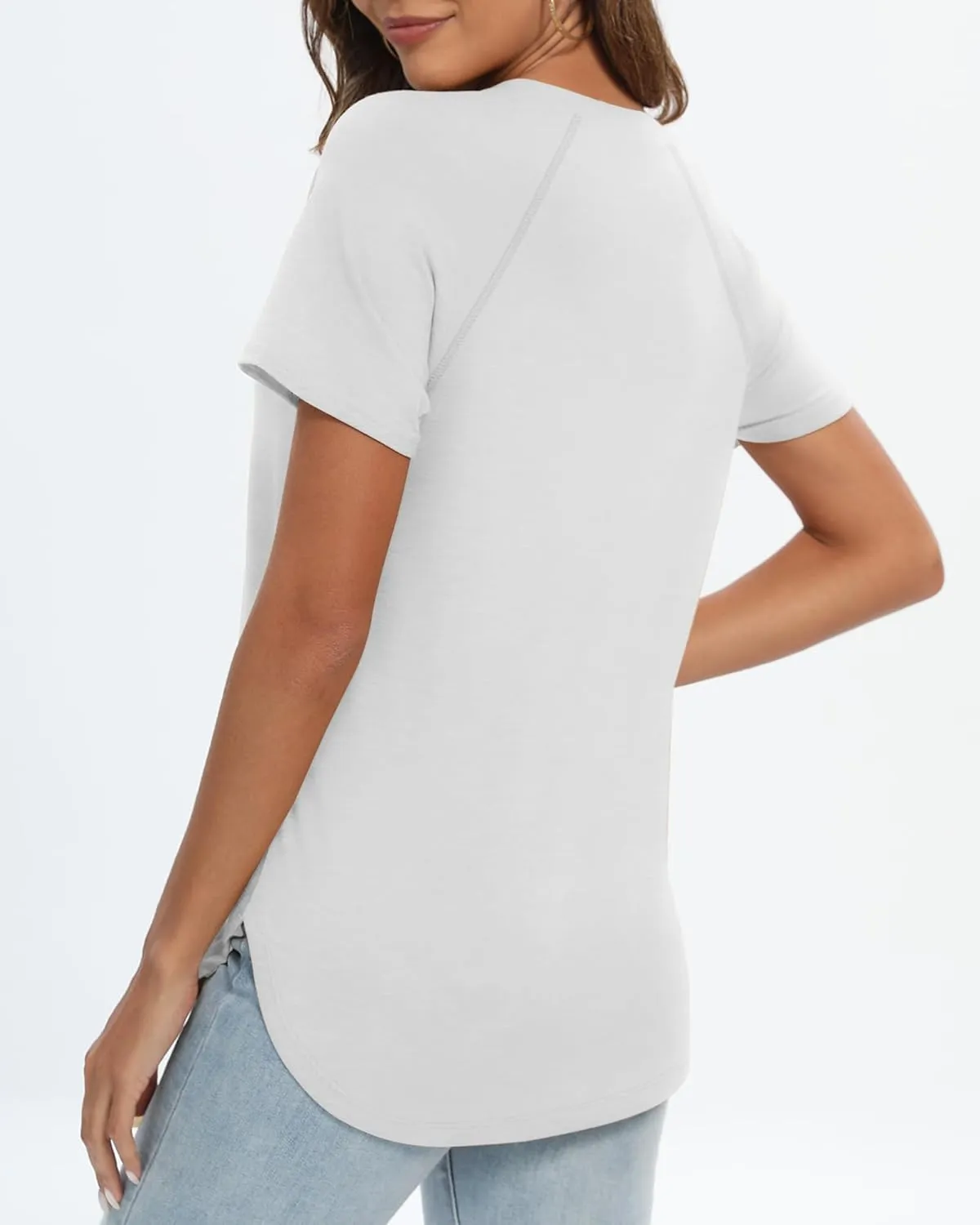 Huukeay 4 Pack Women's Short Sleeve T Shirts, Casual Crewneck Solid Raglan Tee Shirts Summer Side Split U-Shape Hem Tunic Top