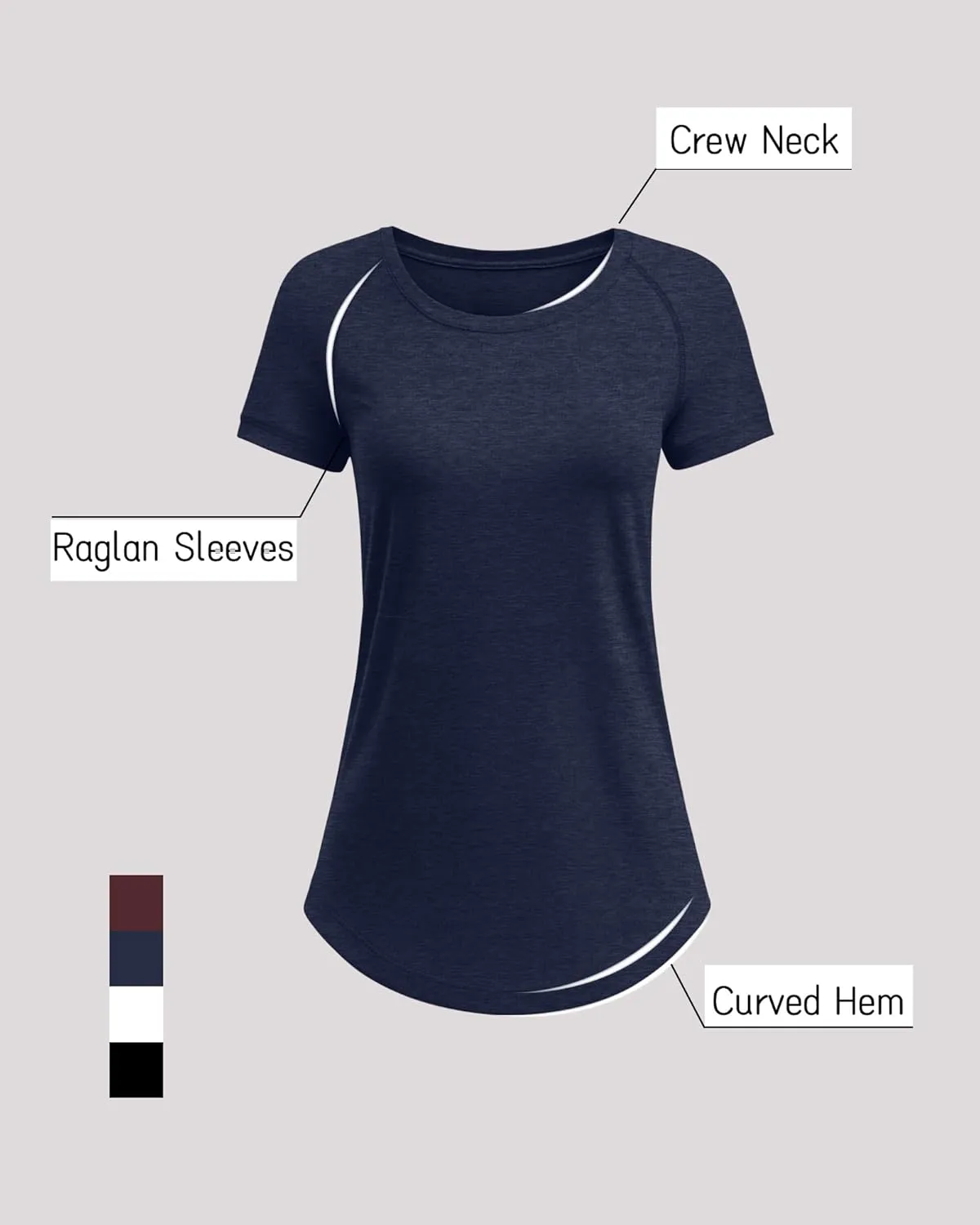 Huukeay 4 Pack Women's Short Sleeve T Shirts, Casual Crewneck Solid Raglan Tee Shirts Summer Side Split U-Shape Hem Tunic Top