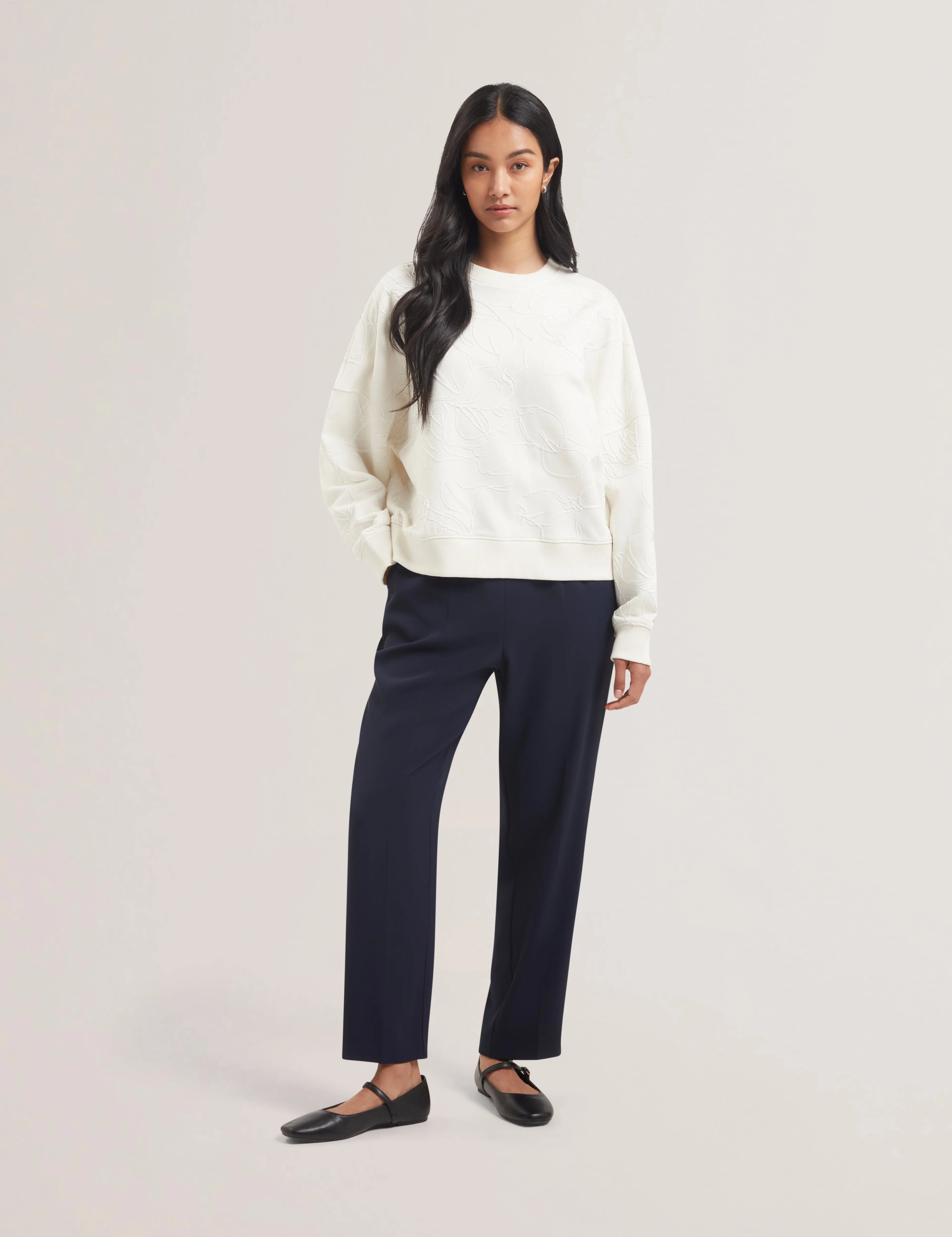 Jjosiee Floral Embroidered Long Sleeve Sweatshirt Ivory