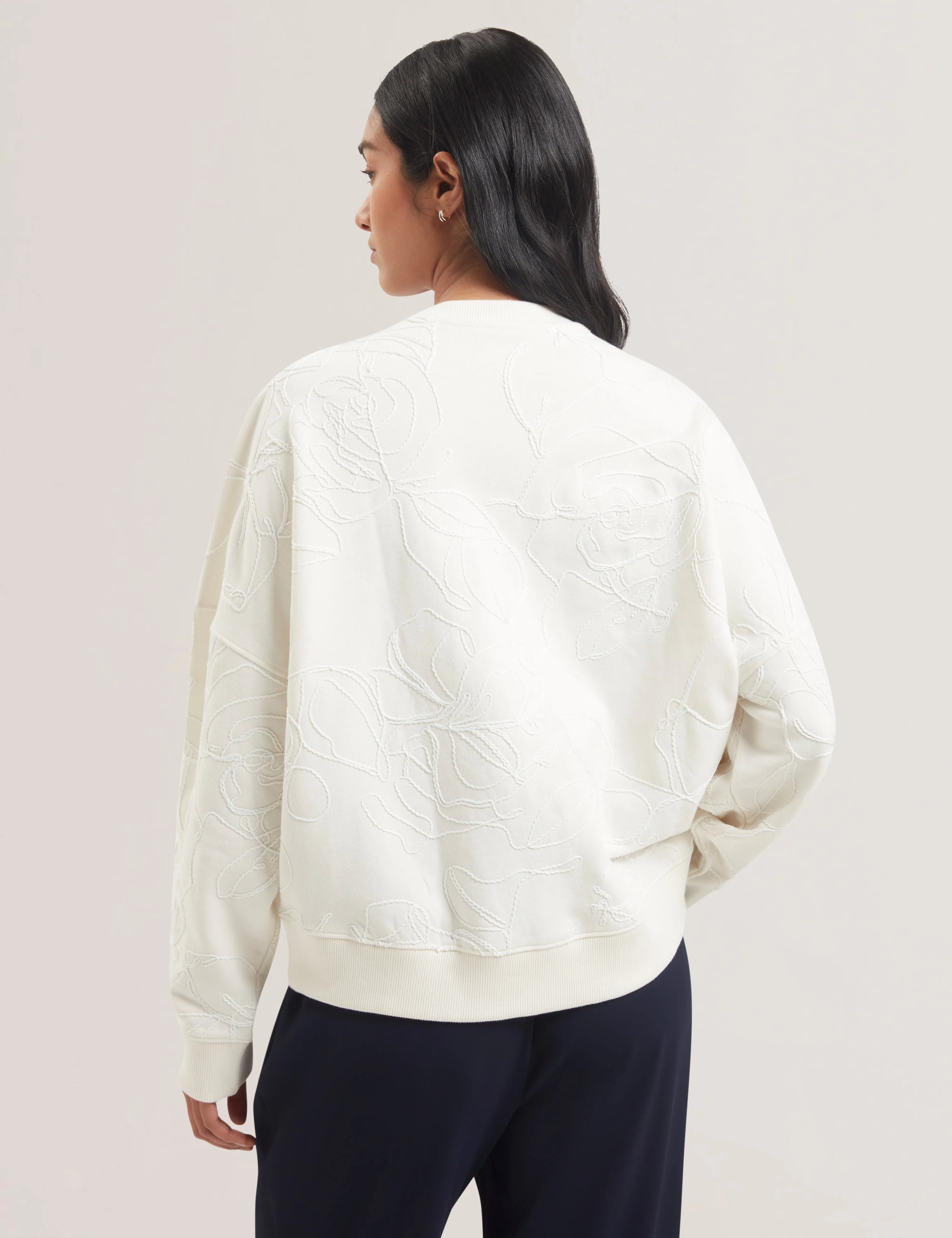 Jjosiee Floral Embroidered Long Sleeve Sweatshirt Ivory