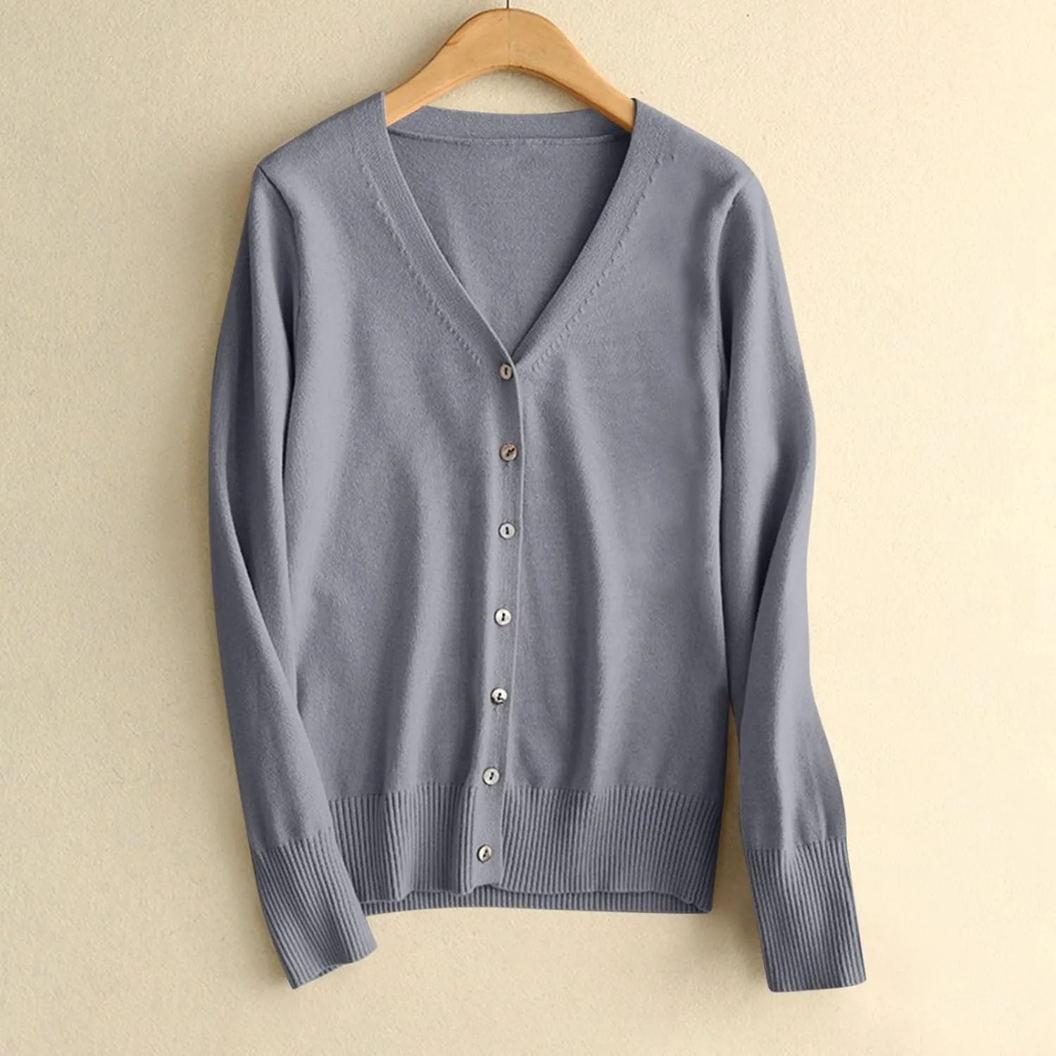 Light Weight Sweaters for Women Casual v Neck Button Up Knit Cardigan Open Front Solid Outwear Coats Fall Fashion