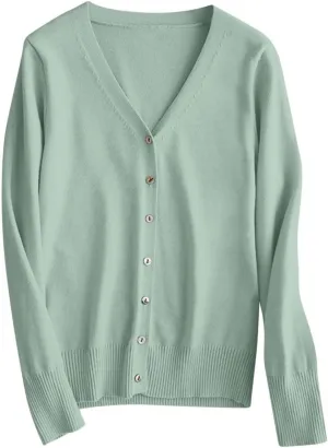 Light Weight Sweaters for Women Casual v Neck Button Up Knit Cardigan Open Front Solid Outwear Coats Fall Fashion