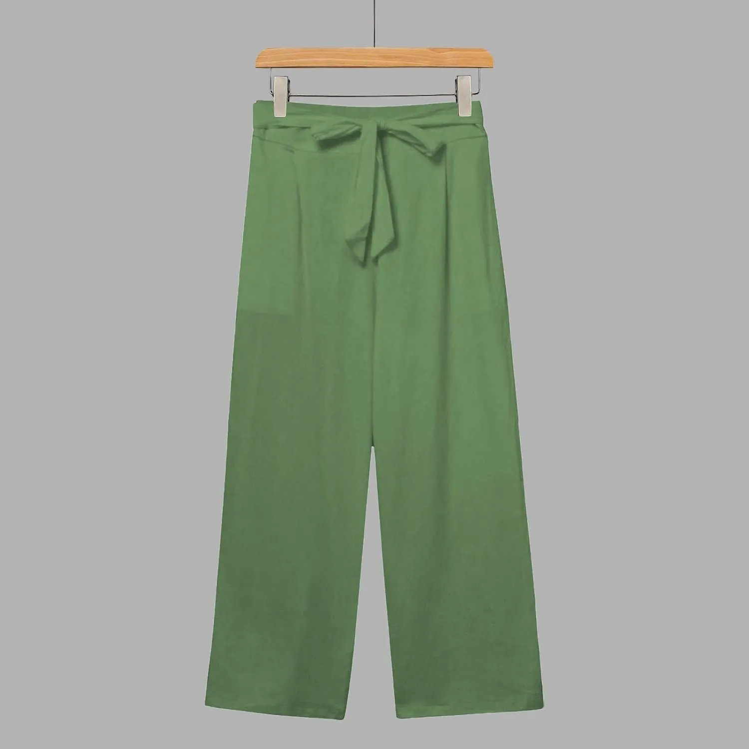 Linen Capri Pants for Women Summer Casual Wide Leg Beach Pants Adjustable Knot Straight Leg Loose Cropped Trousers
