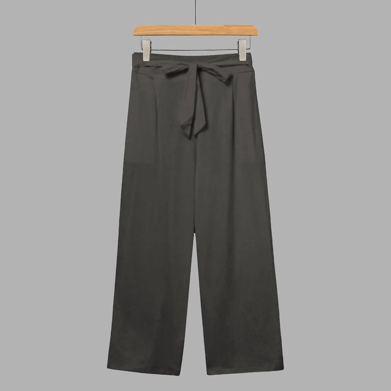 Linen Capri Pants for Women Summer Casual Wide Leg Beach Pants Adjustable Knot Straight Leg Loose Cropped Trousers