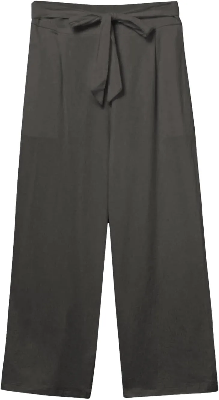 Linen Capri Pants for Women Summer Casual Wide Leg Beach Pants Adjustable Knot Straight Leg Loose Cropped Trousers