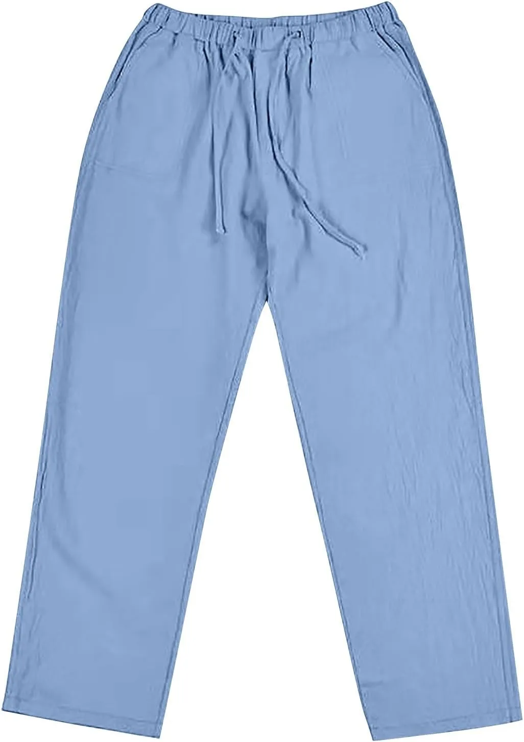 Linen Cargo Pants for Mens Solid Drawstring Workout Athletic Trousers with Pockets Hipster Cotton Casual Overalls Big & Tall